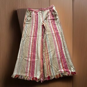 ZAC & RACHEL Linen Blend Wide Leg Frayed Cuffs Striped Crop Pants Size Medium
